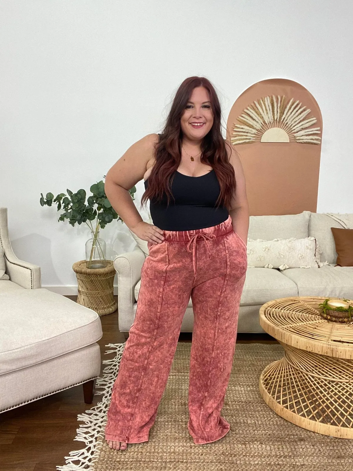 Zenana Cool Acid Wash Wide Leg Pants