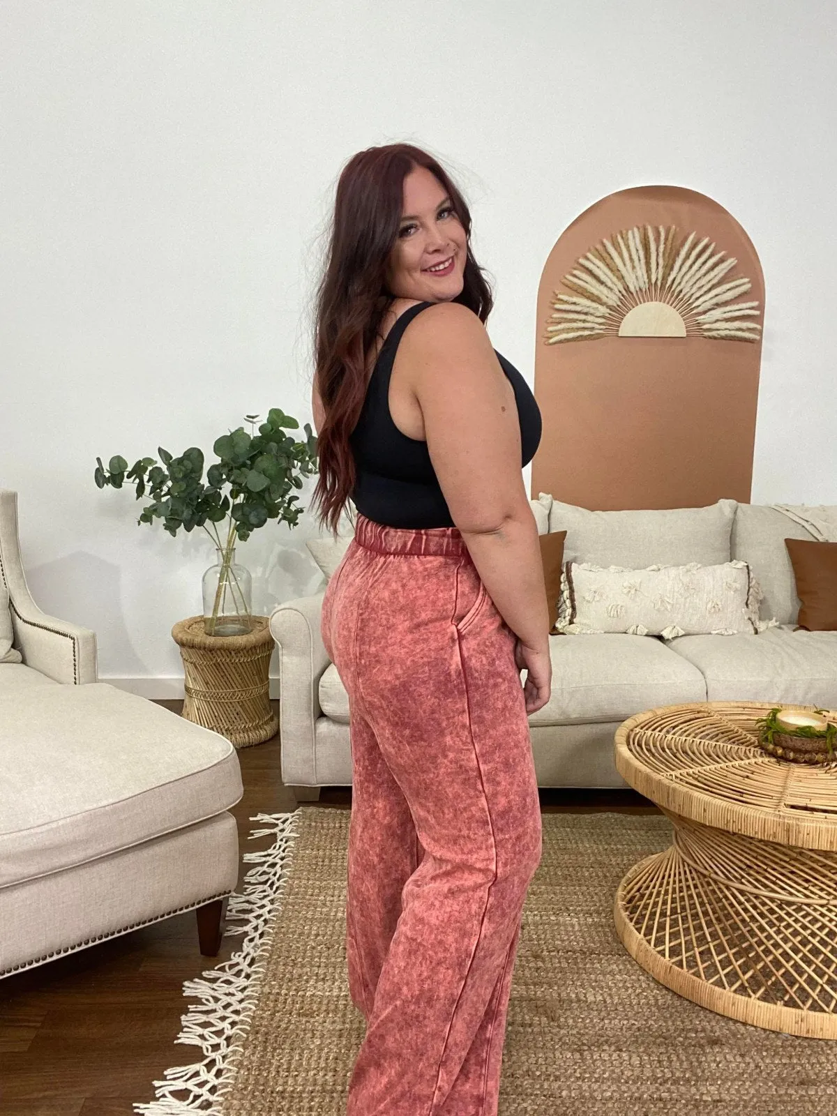 Zenana Cool Acid Wash Wide Leg Pants