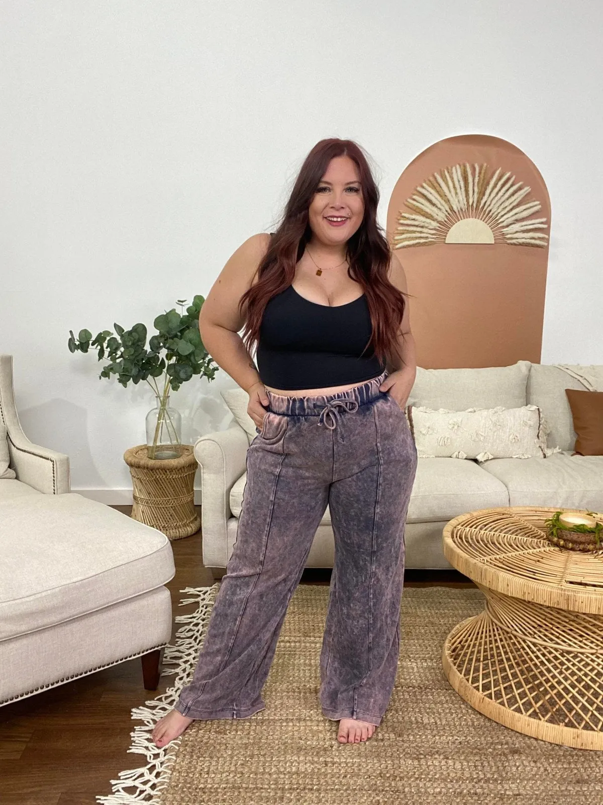 Zenana Cool Acid Wash Wide Leg Pants