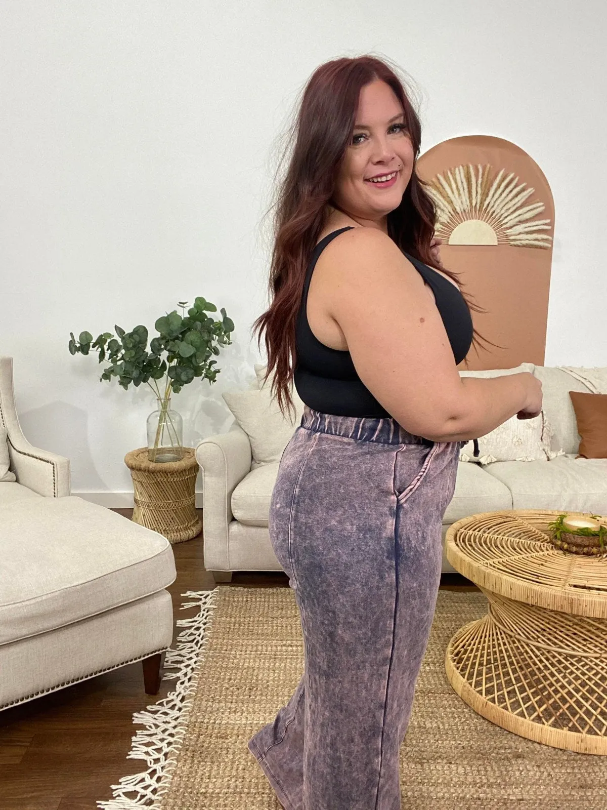 Zenana Cool Acid Wash Wide Leg Pants