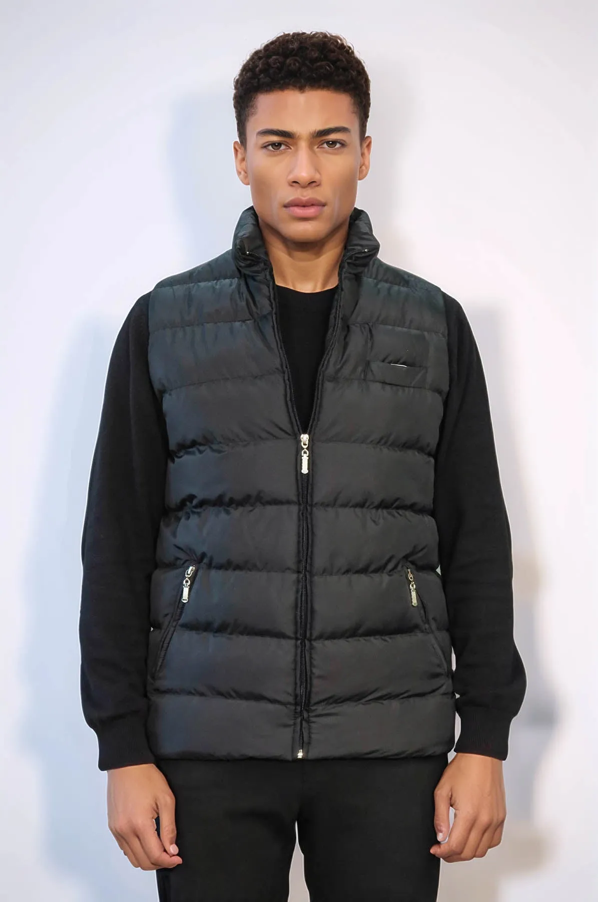 Zippered Pockets Quilted Black Men Winter Down Vest - Wessi