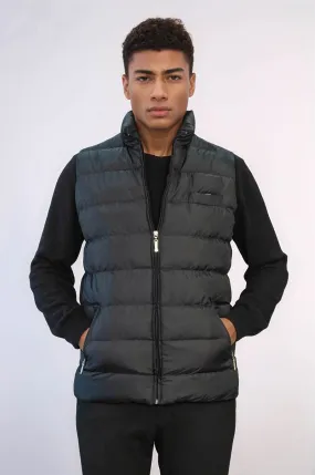 Zippered Pockets Quilted Black Men Winter Down Vest - Wessi